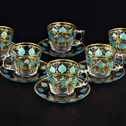 Turquoise Ethnic Turkish Coffee Mug Set - Arabic Tea Glasses Sets- Arabic coffee Mugs-Ethnic designed Nescafe cups.