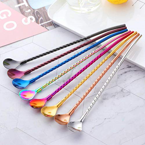 GuDoQi 6 Pack Drinking Spoon Straws 8.5 inch Stainless Steel Reusable Mixing Twisted Straws Spoon Suitable for Coffee Milkshake (Rose Gold) - Thumbnail 3