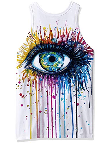SKYRAINBOW Sport Gym Sleeveless Vest Shirts 3D Printed Realistic Colorful Eyes Underwaist Gym Tank Tops for Men Blue White