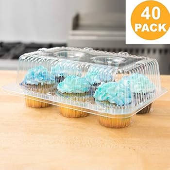 40 Cupcake Containers Plastic Disposable | High Dome Cupcake Boxes 6 Compartment Cupcake Holders Disposable Cupcake Carrier | Half Dozen Cupcake Trays | Durable Cup Cake Muffin Packaging Transporter