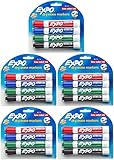 Expo 80174 Low Odor Chisel Point Dry Erase Marker Pack, Designed for Whiteboards, Glass and Most Non-Porous Surfaces, 4 Assorted Color Markers, Pack of 5 Blisters