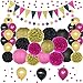 Hot Pink, Gold, and Black Party Decorations, 50 pc Party Supply Set, Paper Pom Pom Flowers, Paper Lanterns, Polka Dot Garland, Glitter Triangle Garland, Balloons, Confetti Decoration Kit (Hot Pink)