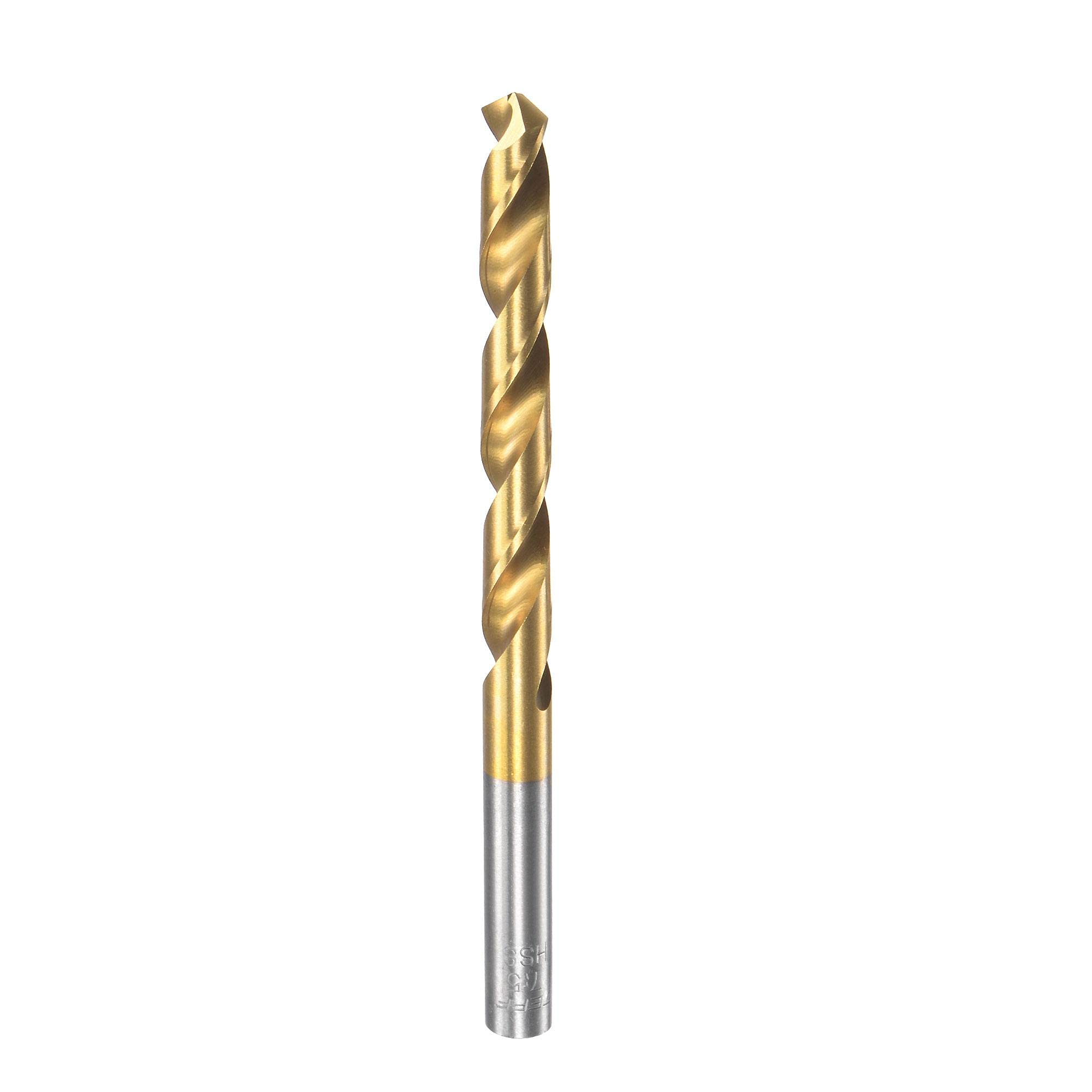 sourcing map 7.5mm Drill Bits High Speed Steel Straight Shank 109mm Length Twist Drill Bit Fully Ground Titanium Coated