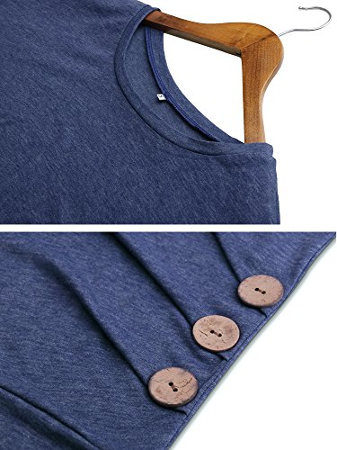 Aliex Women's Tunic Top Long Sleeve Casual Blouse T-Shirt Button Decor Blue L