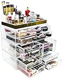 Sorbus Acrylic Cosmetic Makeup and Jewelry Storage Case Display with Gold Trim - Spacious Design - Great for Bathroom, Dresser, Vanity and Countertop (Gold Set 2)