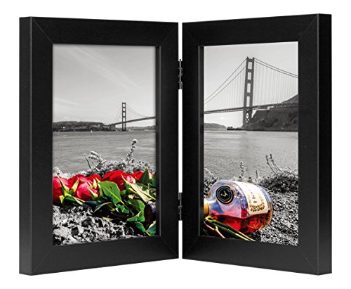 Frametory, 5x7 Inch Hinged Picture Frame with Glass Front - Made to Display Two 5x7 Inch Pictures, Stands Vertically on Desktop or Table Top (Double, Black)