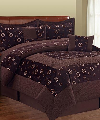 Home Soft Things Serenta 6 Piece Big Dots Coffee Bean Peace Sign Comforter Bed in a Bag Set, Queen, Silver Pink