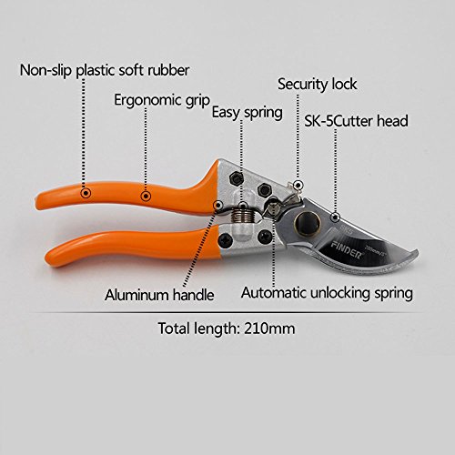 FINDER Manual Pruning Shears,Professional SK5 Steel Blades Pruning Shears, Garden Shears - Thumbnail 4