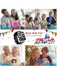 Reloj inteligente JAVENPROEQT con pantalla táctil, Bluetooth, reloj inteligente, rastreador de actividad física, SIM SD, ranura para tarjeta, cámara podómetro, compatible con iPhone, iOS, Samsung, LG, Android, hombres, mujeres y niños (negro)