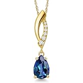 Gem Stone King 10K Yellow Gold Customized and Personalized Pear Shape 8X5MM Gemstone Birthstone and Lab Grown Diamond Pendant Necklace for Women With 18 Inch Chain