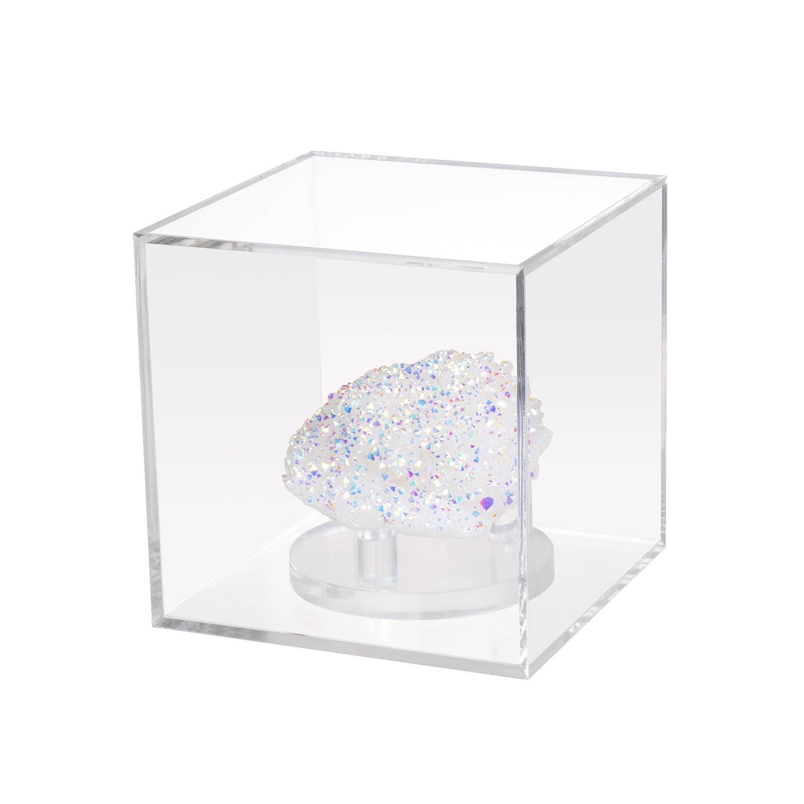 Photo 1 of Kcgani 3 Pegs Round Display Easel Stands with Transparent Acrylic Box, Multiple Decoration Storage Case, Small Items Stands for Displaying Collectible Stone Rock Mineral Geodes (Medium-4x4x4in, 1Pcs)