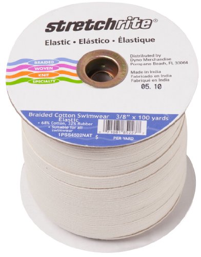 Stretchrite 3/8-Inch by 100-Yard Natural Braid Cotton Swimwear Elastic Roll