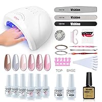 Vishine Gel Nail Polish Starter Kit with 48W SUNOne UV LED Nail Lamp Speed Dryer Manicure Tools 6 Pretty Colors Gel Polish Base and Top Coat #02