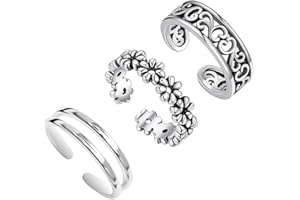 LeCalla 925 Sterling Silver Minimalist Toe Rings Set of Toe Ring Lightweight Simple Antique Open Adjustable Toe-Rings Beach Foot Jewelry Set for Women