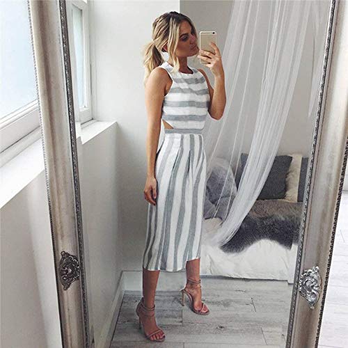 Sunyastor Womens Jumpsuits Striped High Waist Wide Leg Pants Spaghetti Strap Loose Pants Sleeveless Palazzo Jumpsuit Rompers Khaki