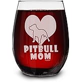 shop4ever Pitbull Mom Laser Engraved Stemless Wine Glass 15 oz. Pitbull Mama Pittie Dog Mom Gift for her
