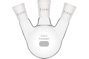 FunChem Three Necks Round Bottom Flask RBF, Glass 3-Neck Boiling Flask with 24/40 Standard Taper Outer Joint, 250 ml