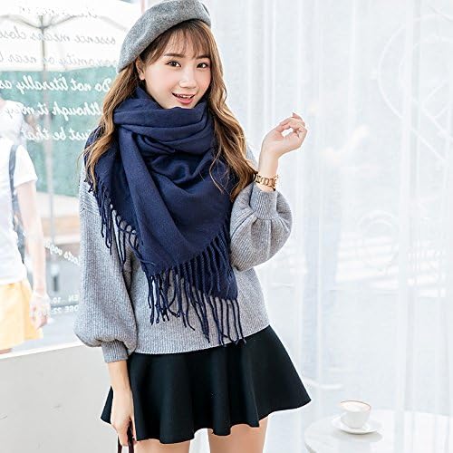 XYZHF**Knitting scarves Winter Female pure color Knitting scarves with two shawls long thick couples a long Blue
