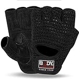 Weight Lifting Training Suede Leather and Crochet Fingerless Driving Cycling Wheelchair Gloves W-1042 (MEDIUM)