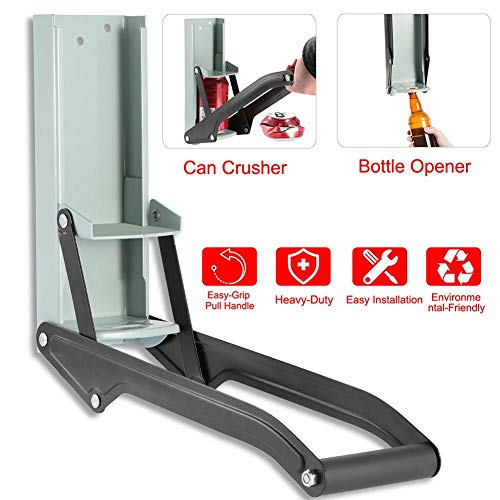 Metal Can Crusher/Smasher, Heavy Duty Wall Mounted Aluminium Can Crusher, Crusher Recycling Tool for Seltzer, Soda, Beer Cans with Bottle Opener