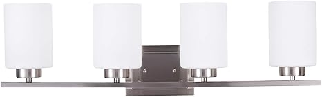 Amazon Com Bathroom Lighting Fixture Over Mirror 4 Bulb Bath Vanity Lights E26 Interior Wall Lamp Bathroom Lights With Brushed Nickel Finish And White Frosted Glass Shade 4 Lights Bulbs Not Included Home Improvement