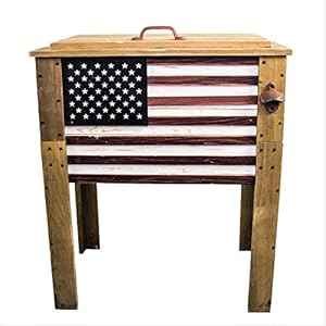 Wooden Patio Beverage Cooler for Porch, Deck or Patio – American Flag Design – 57 Qt – Backyard Expressions