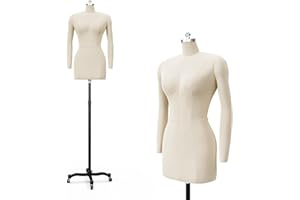 Bonnlo Female Sewing Mannequin, Size 10 Dress Form for Display and Tailor Design, Height Adjustable Torso with Stable Metal Base (with arms, 10)