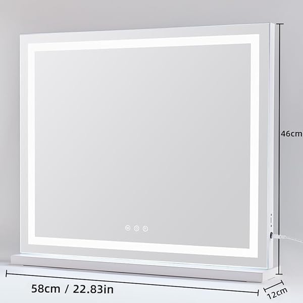 HIEEY LIGHTED MAKEUP MIRROR, 18.1″ X 22.8″ HOLLYWOOD VANITY MIRROR WITH LIGHTS, THREE COLOR LIGHTING MODES, WITH 5X MAGNIFICATION MIRROR, SMART TOUCH CONTROL, 360°ROTATION (WHITE)