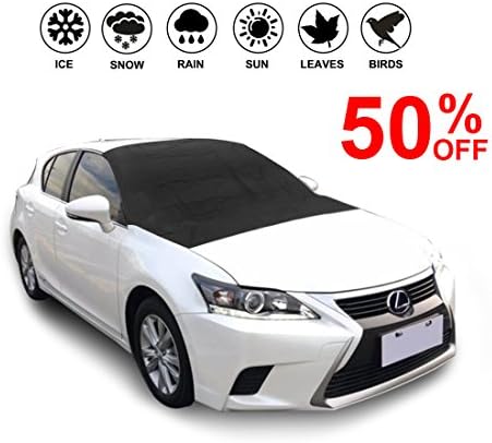 Car Windshield Cover-Sun Shade Rain Guard Protector with Magnetic Edges-Snow Ice Frost Resistant-Door Flaps Waterproof Windproof Dustproof-Outdoor Automotive Hood Covers Fit Cars