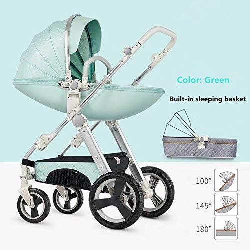 HGYG High Landscape All-Terrain Egg Shell Infant Baby Stroller Travel System Toddler Pushchair Baby pram with Carriage Bassinet Combo for 0-3 Years Old (Green)