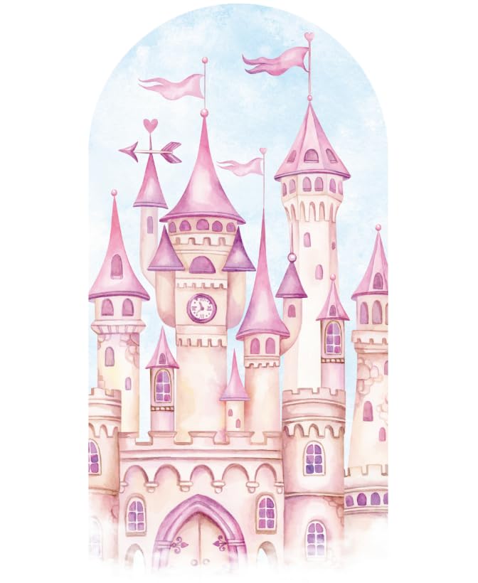 Photo 1 of Gaietya 6.6FT Pink Castle Tower Arch Cover Round Arch Backdrop Chiara Fairy Tales for Birthday Party Baby Shower Decor Groovy(6.6x3.3ft,No Frame No Zipper)