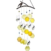 YU FENG 20" Bee Wind Chime for Outside Honeycomb Bees Decorative Hanging Suncatcher for Garden Patio Yard Ornament for Christmas Tree