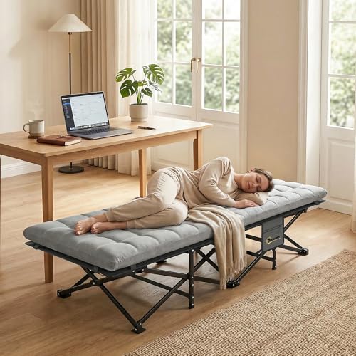 Outsunny Camping Cot with Soft Pad, 32" Extra Wide Folding Cots with Non-Slip Feet and Carry Bag, Heavy Duty Portable Oxford Sleeping Bed, 440 lbs Capacity, Grey