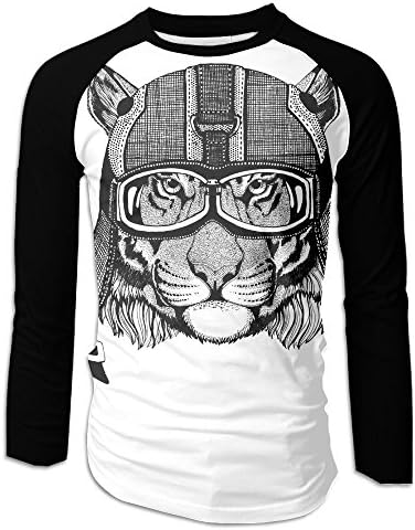 AWAWAWA Men's Wild Tiger Wearing Motorcycle Casual Basic Crew Neck T-Shirt Long Sleeve Tee