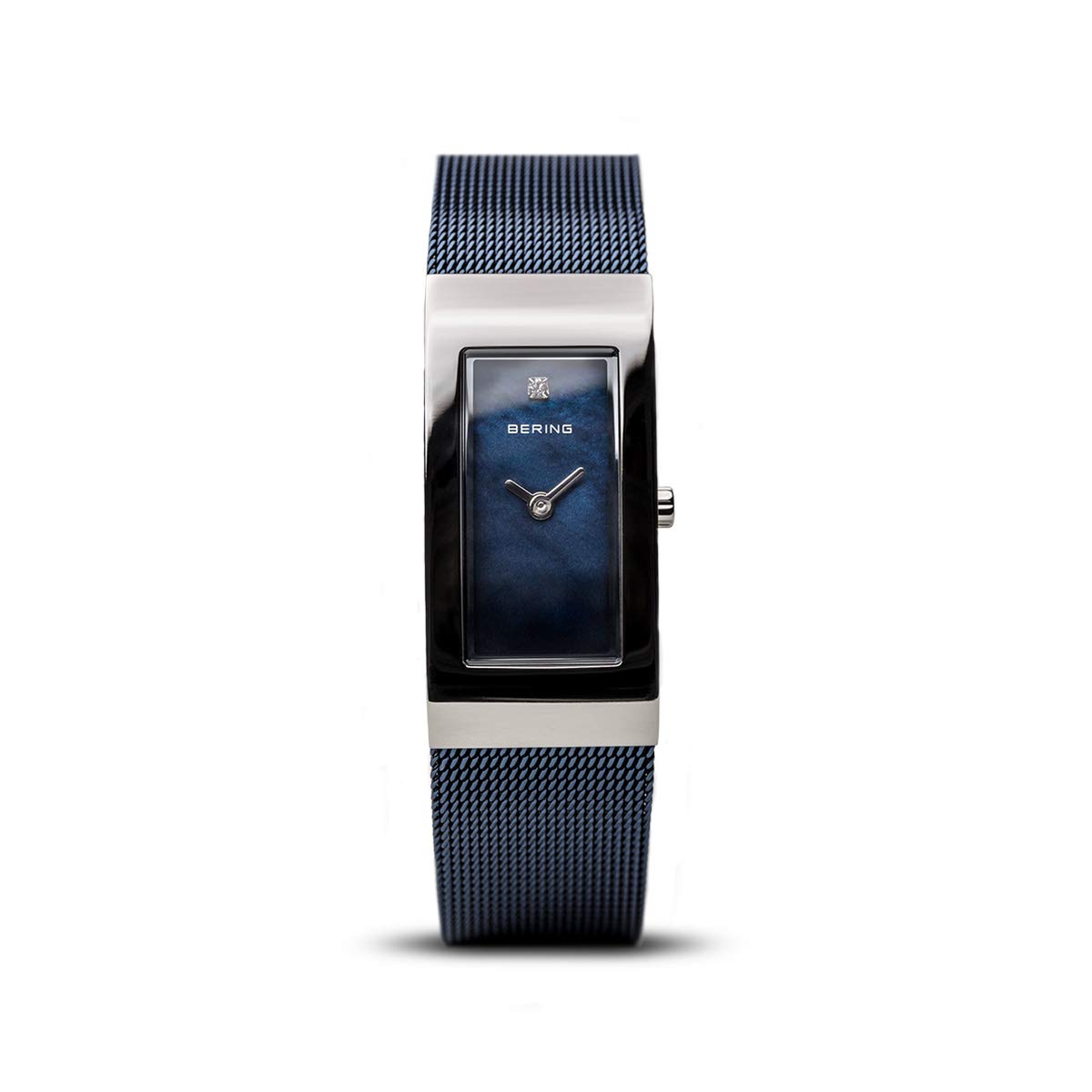 BERING Women's Quartz Watch, 17 mm Silver Stainless-Steel Case and Blue Dial, Milanese Strap, Sapphire Crystal, 5 ATM, 10817-307