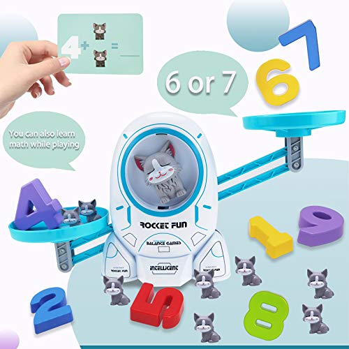 SHANDERBAR Math Educational Toys for 3 4 5 6 Year Old, Preschool Activities Teaching Learning Toys for Kindergarten Toddler 3 4 5 6 Year Olds Boys & Girls (Cat Balance Game)
