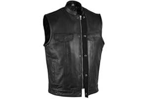EXCELSIOR INT Men's SOA Club Style Sleeveless Leather Vest With Concealed Gun Pocket Motorcycle Rider Jacket For Men