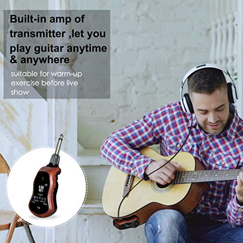 Aspectek Wireless Guitar System, Rechargeable Wireless Guitar Transmitter Receiver - Electric Guitar Headphone Amp with Original Clean, Bluesy, Flanger, Tremolo and Metal 5 Effectors