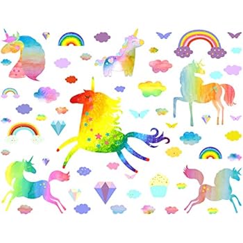 Mozamy Creative Unicorn Wall Decal Rainbow Decals Unicorn Decals for Girls Bedroom Decor Butterflies Wall Stickers Diamonds Peel and Stick Wall Decals