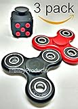 3 PC Red Black Fidget Cube + 2 Pack Black and Red Fidget Hand Spinner Combo Bulk Multiple Tri-Spinner EDC Stress Desk Classroom Fidgeting Brain Focus Desk Toy Reliever Autism Kids Adults Relax