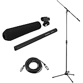 Sennheiser MKH-416 Short Interference Tube Microphone, Bundle with H&amp;A Tripod Microphone Stand, XLR M to F Cable 25'