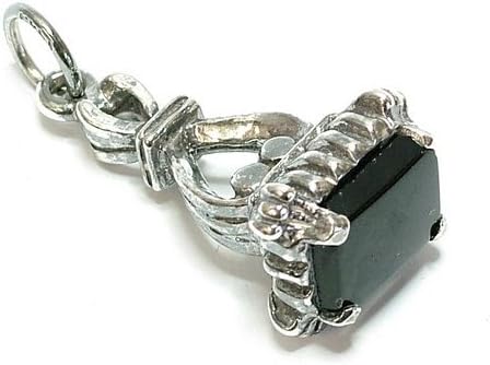 RETRO CHARMSVintagedSterling Silver 925 Octagon Fob Charm/Pendant With Genuine Onyx Gemstone V474O