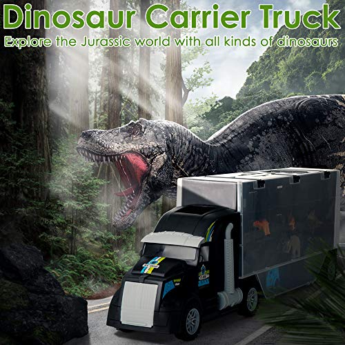 KIDWILL Dinosaurier Transporter Truck LKW, Dinosaurier Transportwagen mit 6 Dinosaurier Spielzeug / 6 Tierspielzeug… – Bild 3