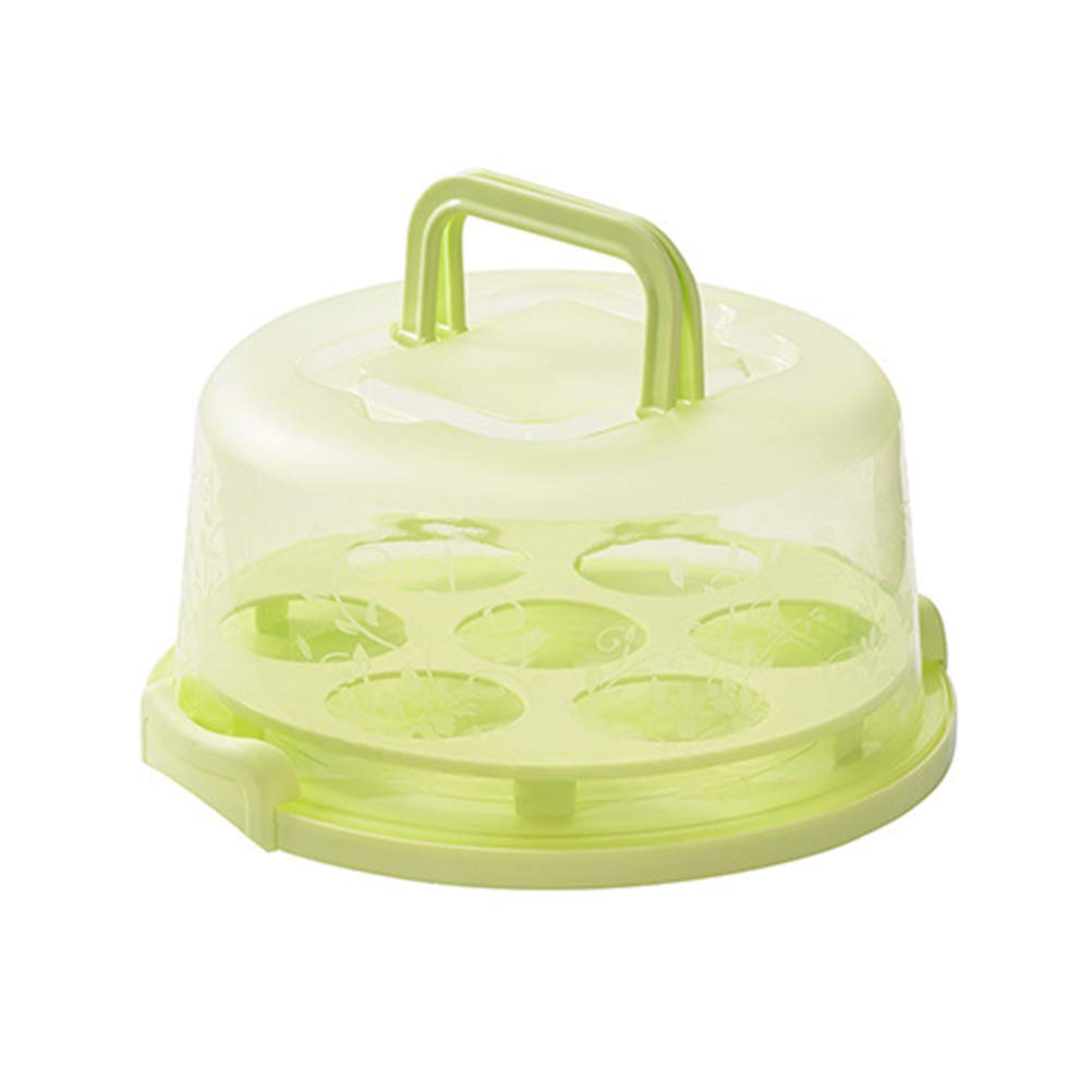 Cake Carrier Cover, Portable Cake Cupcake Carrier with Lid and Handle Round Cake Container Desert Platter Cake Holder Cake Storage Box (Green)