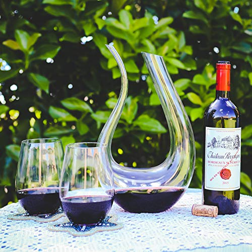 Galashield Wine Decanter 100% Hand Blown Lead-free Crystal Glass Red Wine Carafe U Shape Aerator - //medicalbooks.filipinodoctors.org