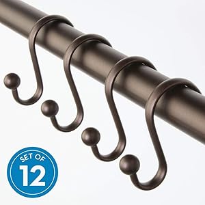 iDesign Axis Metal Shower Curtain Hooks, Rust Resistant Shower Hooks Rings for Kid's Bathroom, Guest Bathroom, Master Bathroom, Set of 12, Bronze