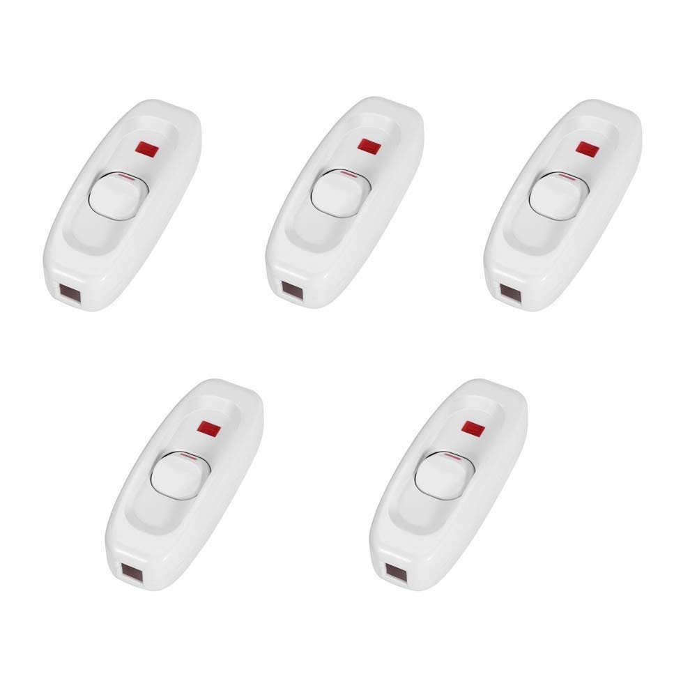 Nikou 5 Pcs Light Switch, AC 250V 10A Inline ON/Off Table Desk Lamp Cord Cable Switch with LED Indicator Light (Color : White)
