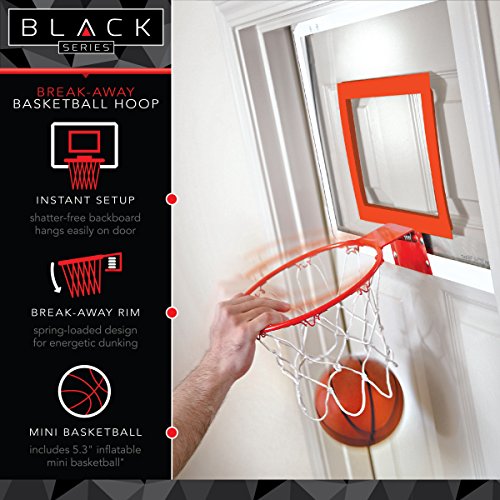 Black Series Break-Away Rim Over The Door Mini Indoor Basketball Hoop With Inflatable Mini Basketball