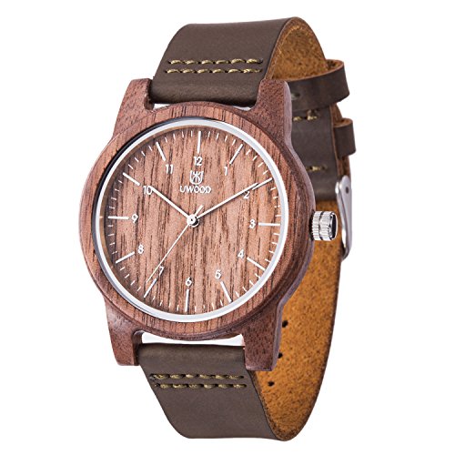 Women Wood Watches,UWOOD Natural Handmade Unisex Design Wrist Watch,Leather Strap Wooden Watch(Brown)