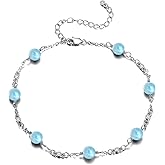 CRMAD Natural Larimar Anklet for Women S925 Sterling Silver Larimar Beach Bead Ankle Jewelry Gift (larimar, 9+2inch)
